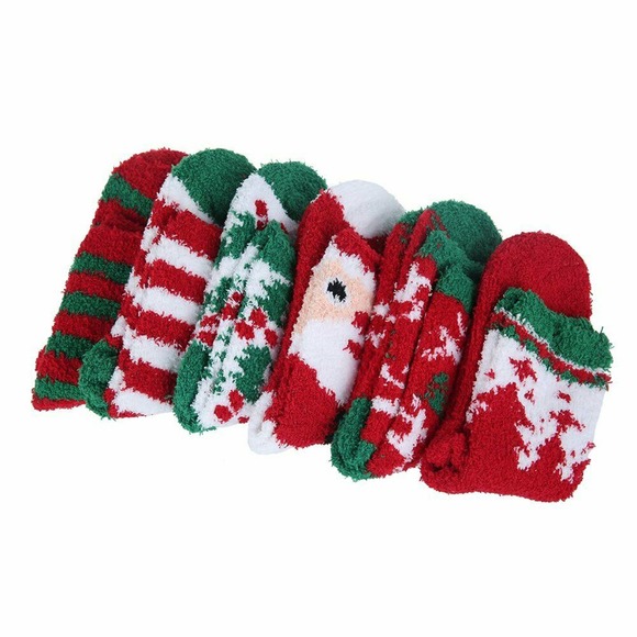 Christmas Fuzzy Socks,Fashion 6 Pairs Cute Coral Fleece Warm Cozy Socks Holiday - Picture 2 of 3